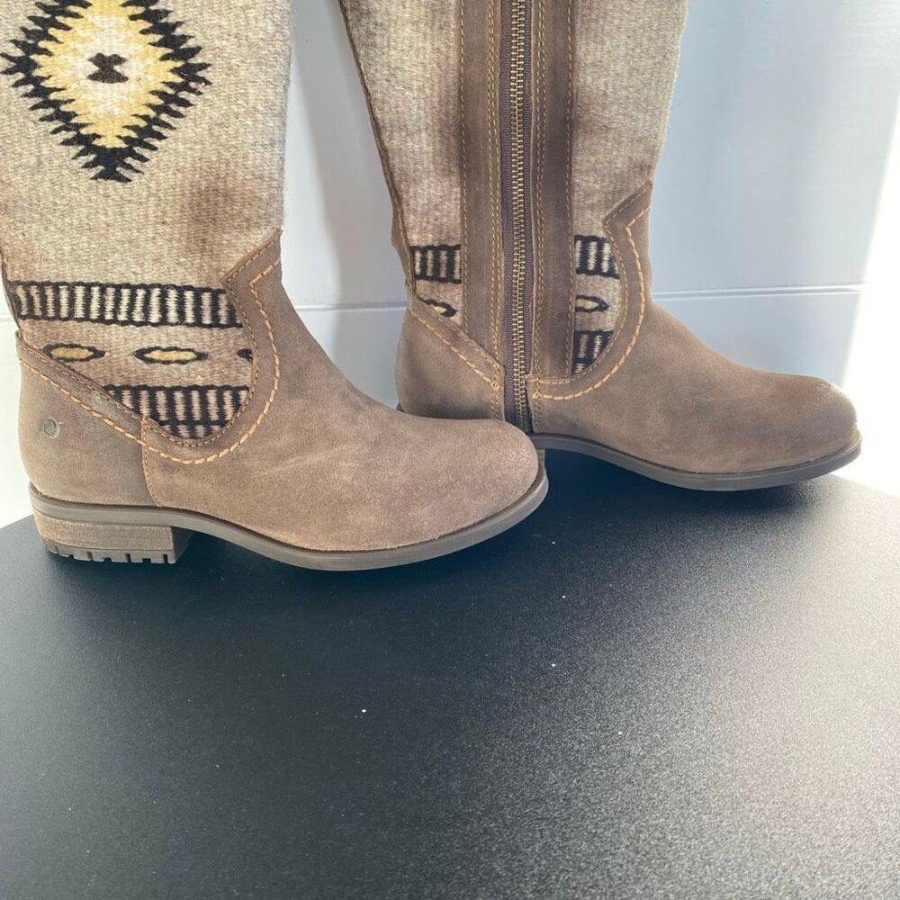 Born Lucero Tall Blanket Boots Leather Women Sz 6 Taupe Western Tribal - Picture 5 of 16